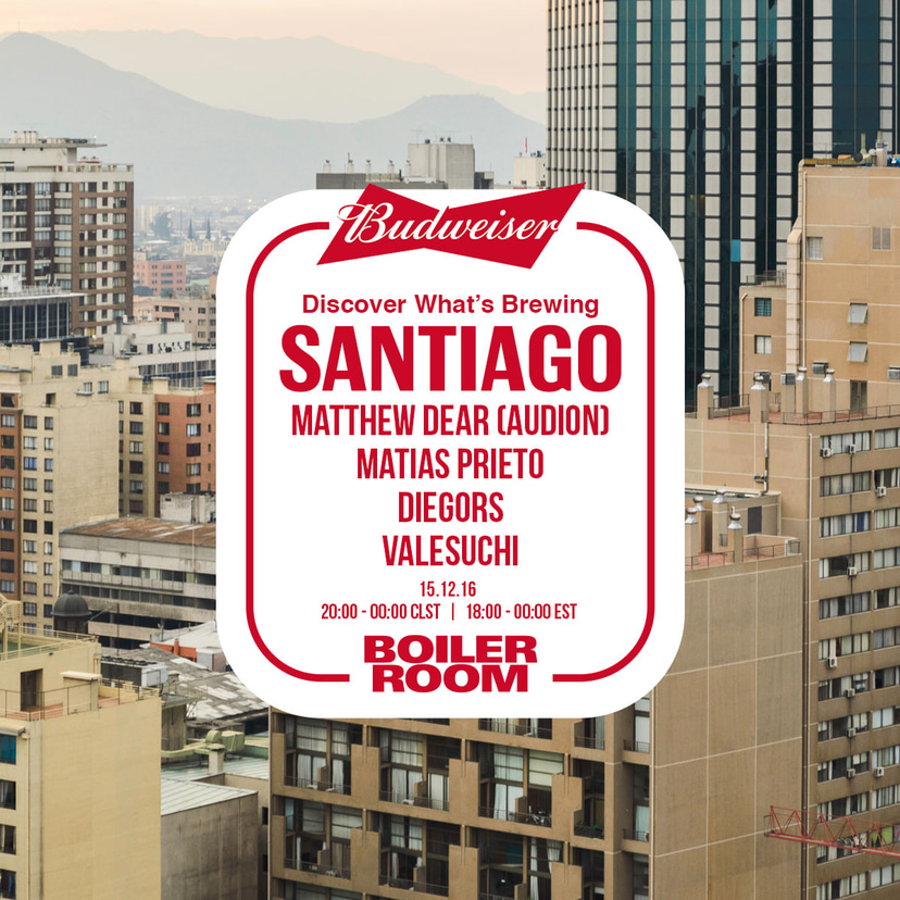 Flyer for event Budweiser x Boiler Room What's Brewing... in Santiago.