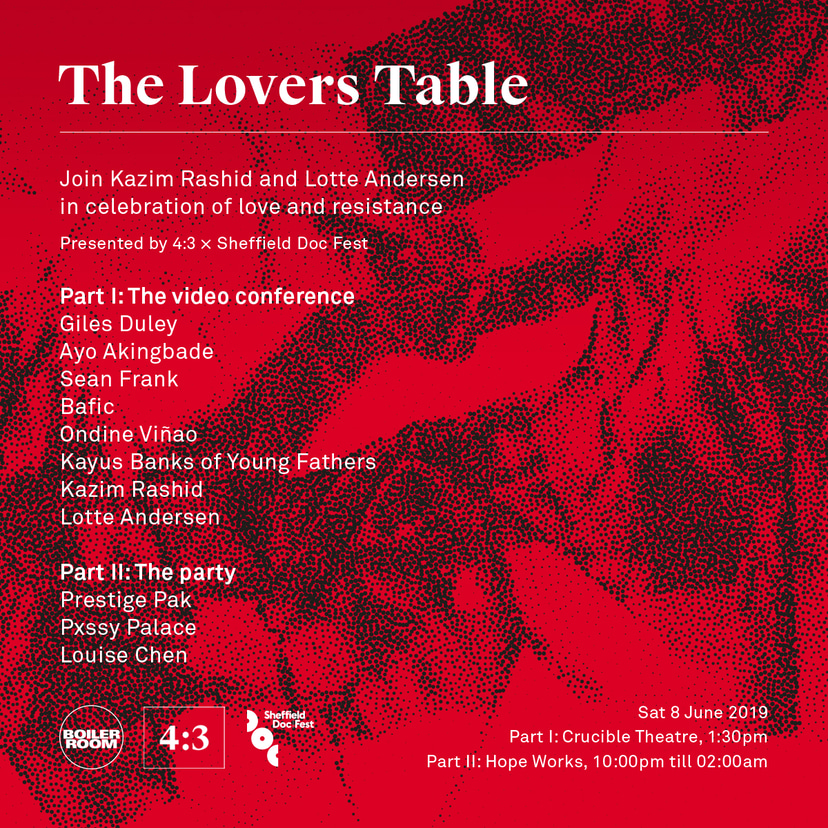 Flyer for event 4:3 x Sheffield Doc Fest: The Lovers Table.