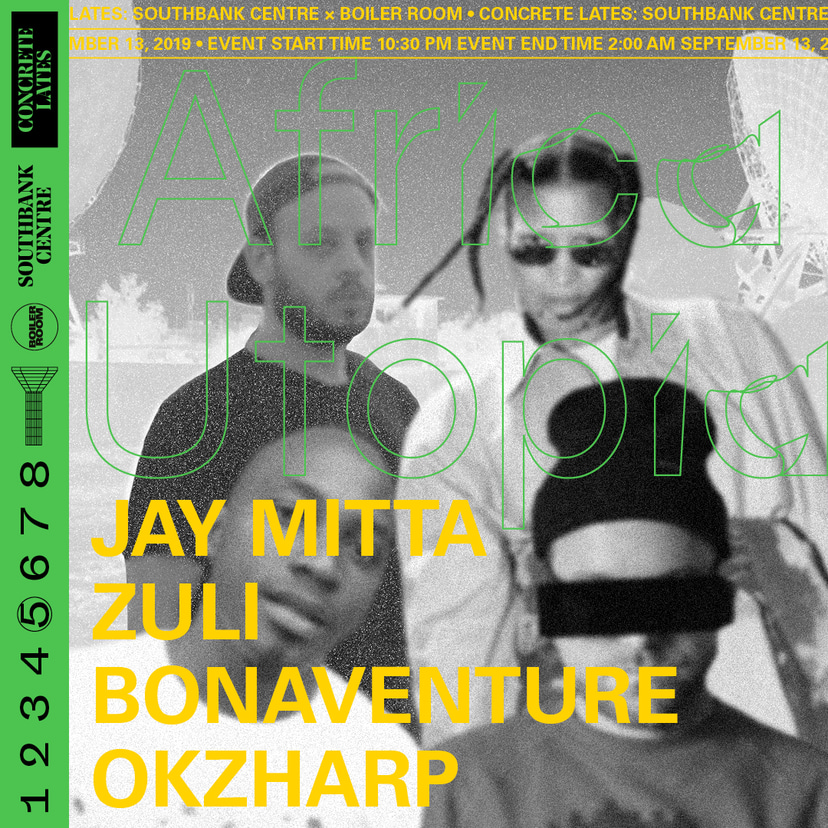 Flyer for event Concrete Lates 005: Jay Mitta, Zuli, Bonaventure & OKZharp.