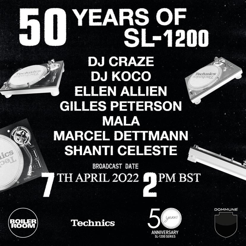 Flyer for event Boiler Room x Technics x Dommune: 50 years of the SL-1200.